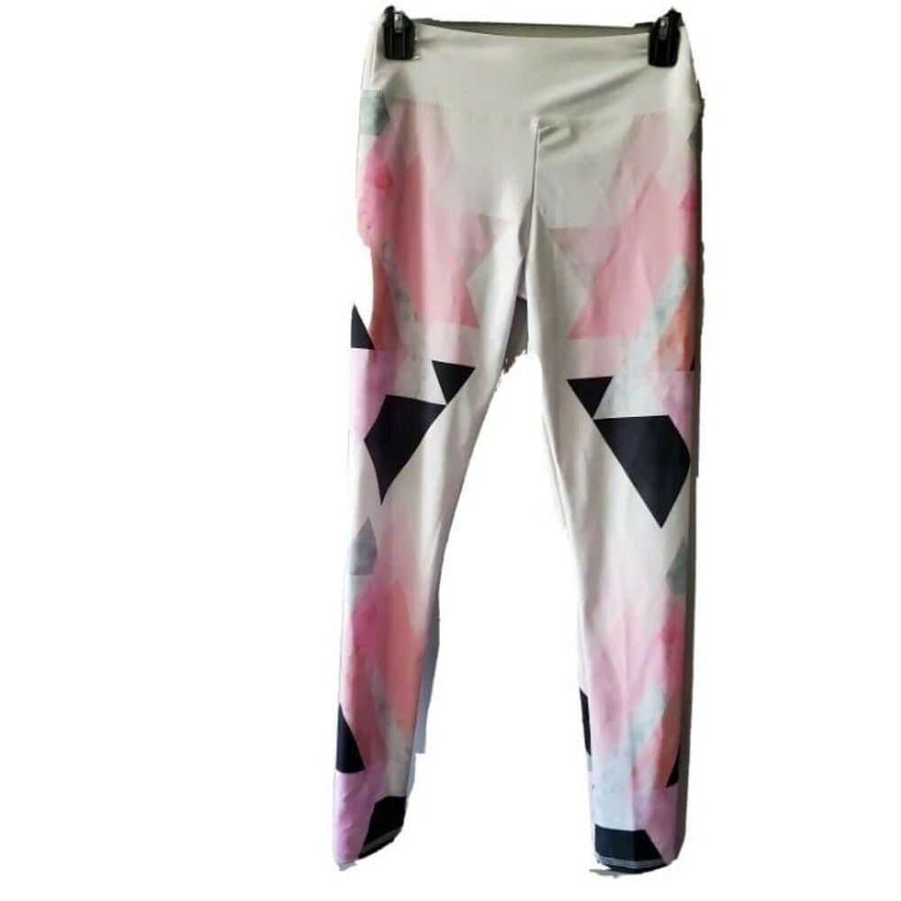 Jala women Yoga Leggings geometric white pink black sz L new